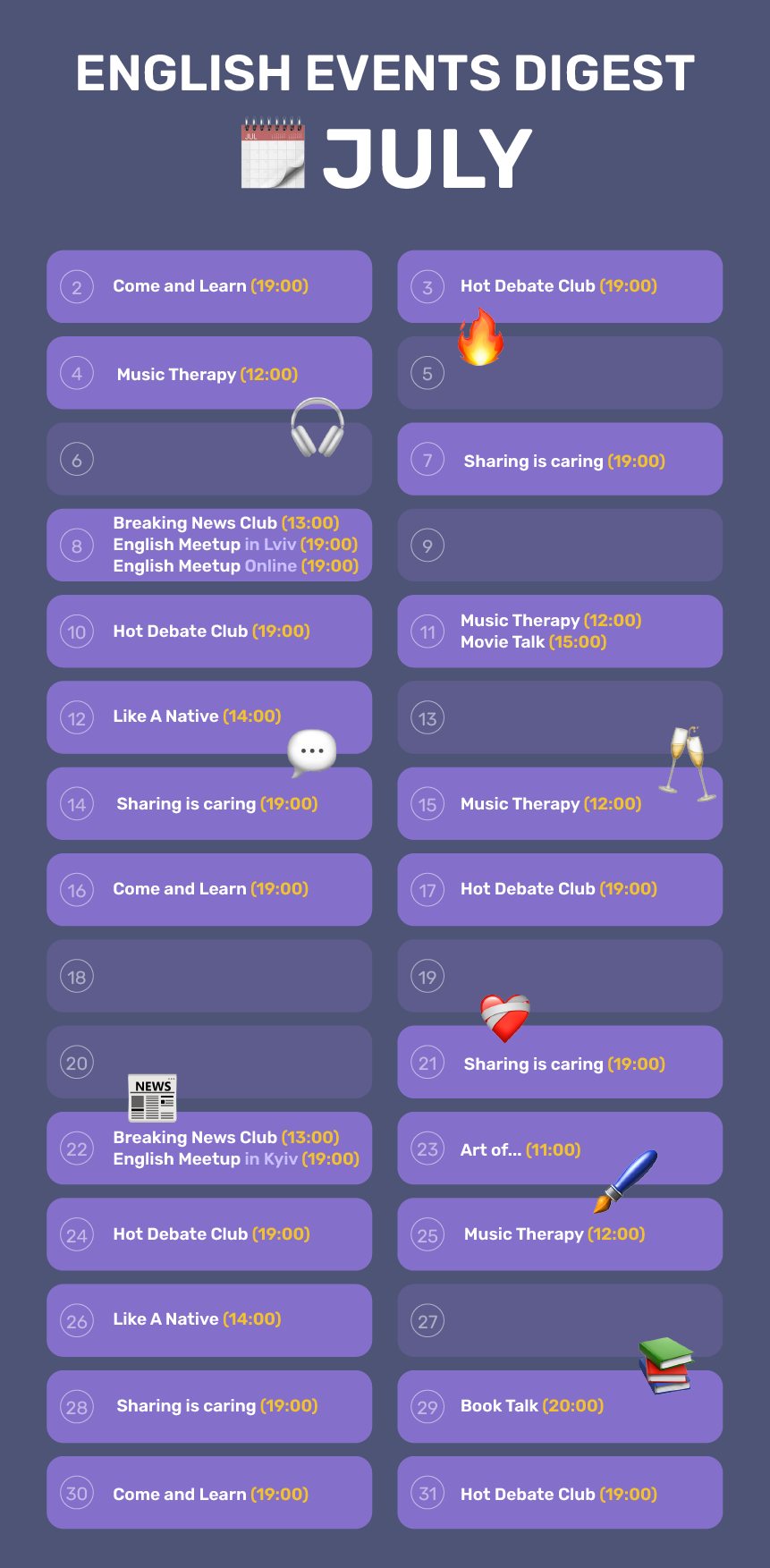 English events digest